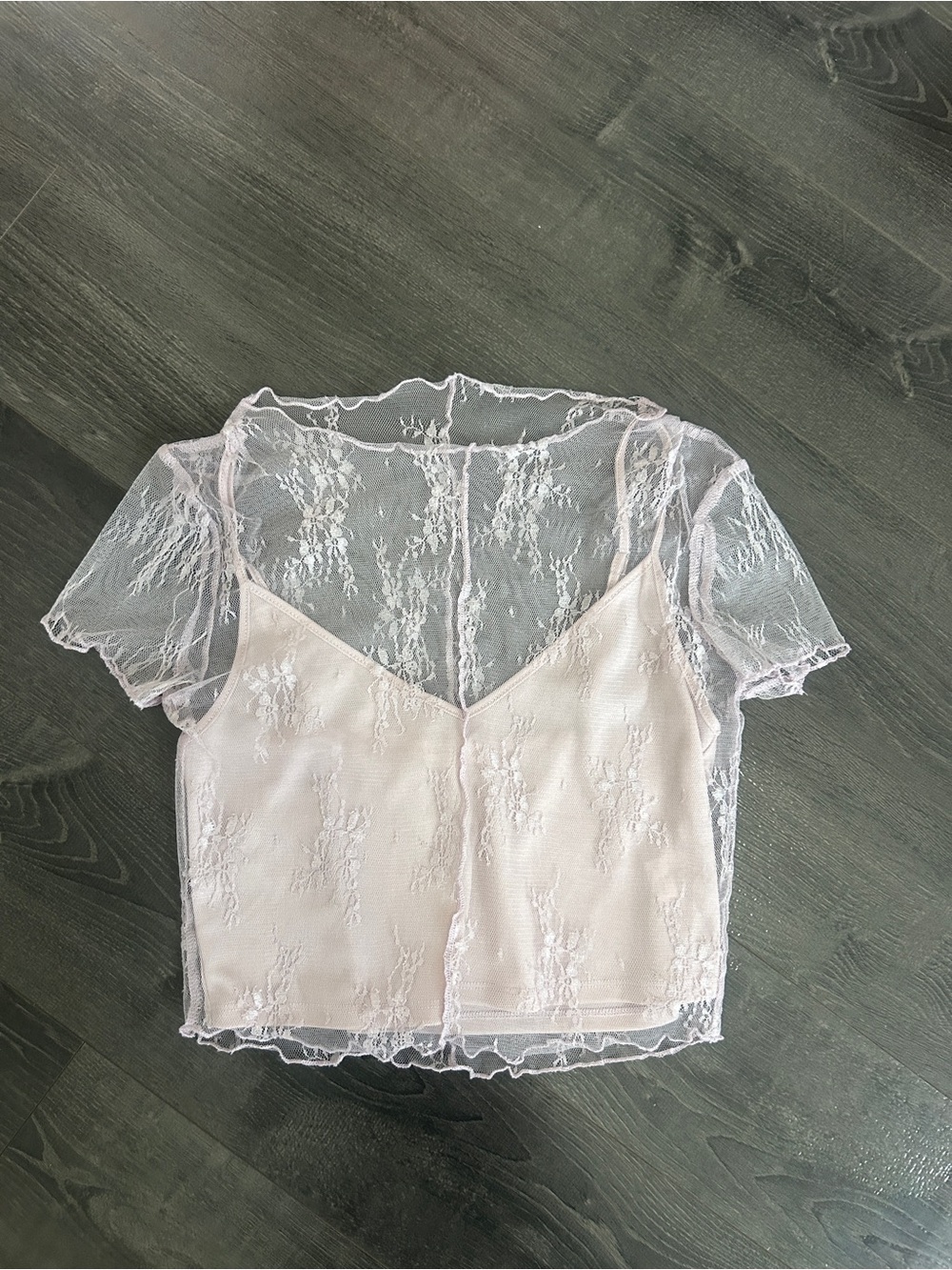 Lace Overlay Crop Top in Light Pink